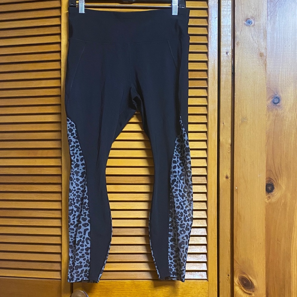 Avia Black Leggings with Leopard Print Accents